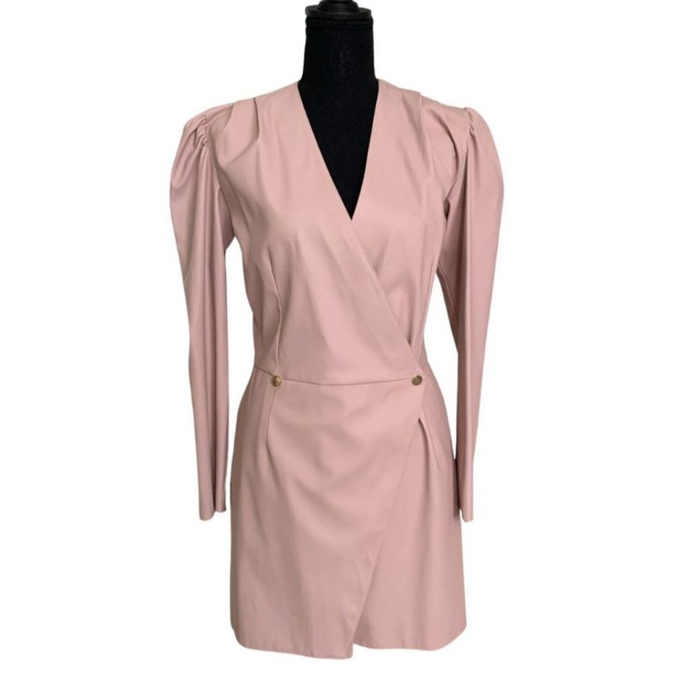 Leatherette knee length pale pink dress size M